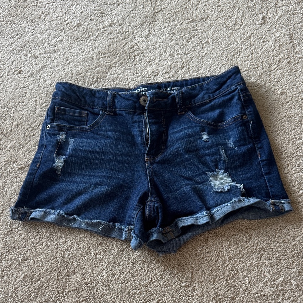 Indigo Rein Navy Distressed Jean Shorts